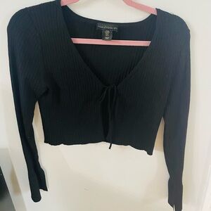House of Harlow 1960 Black Ribbed Tie-Front Top